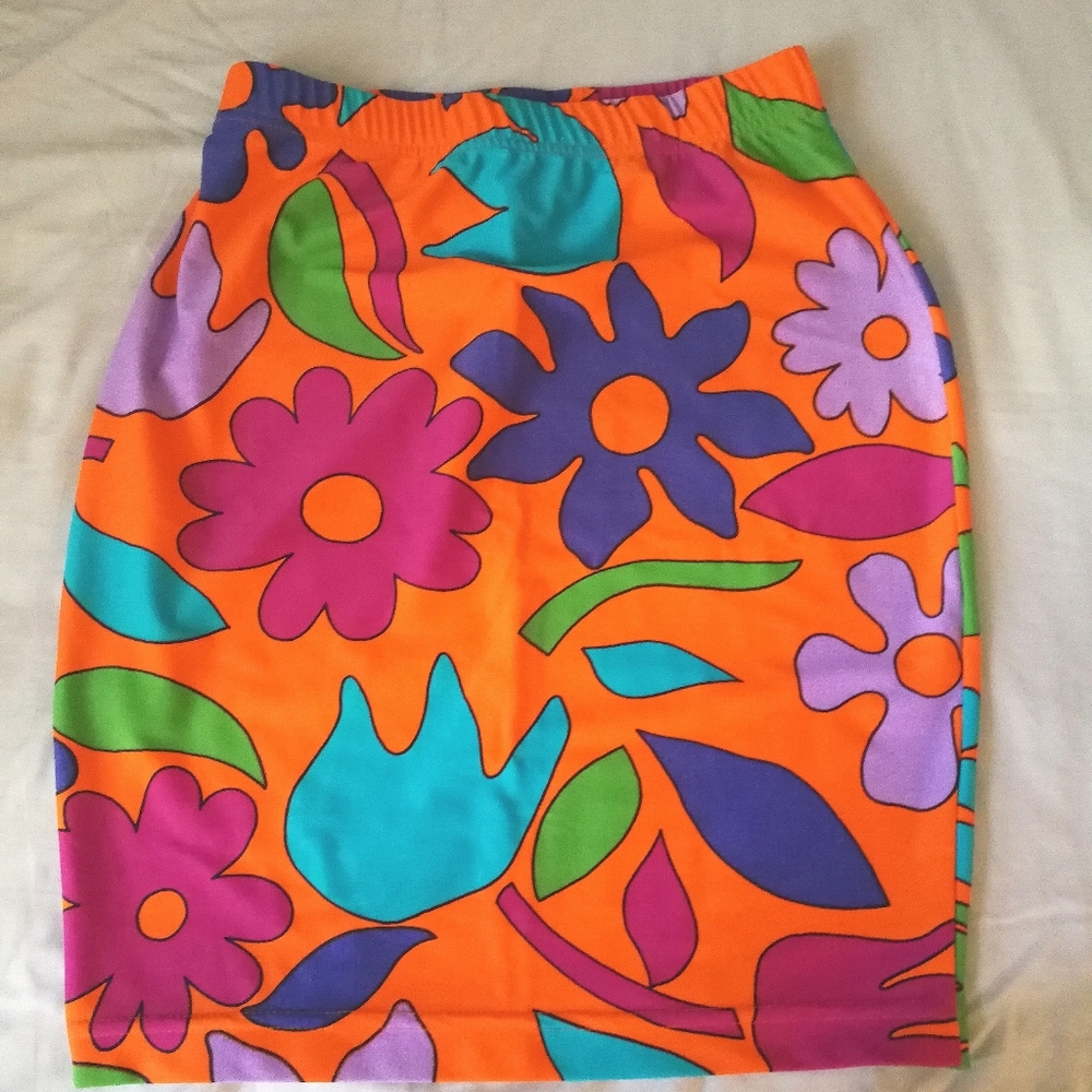 Stefanel Orange Floral Print Pencil Skirt